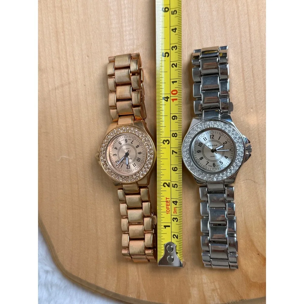 Scoop Womens Rhinestone Bezel Quartz Watch Lot Silver and Rose Gold Tone Lot 2